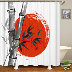 Lofaris Bamboo Abstract Red Sun Brush Forest Shower Curtain