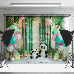 Lofaris Bamboo Forest Panda Balloons Cake Smash Backdrop