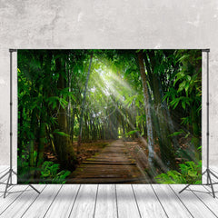 Lofaris Bamboo Forest Wooden Path Sunlight Spring Backdrop