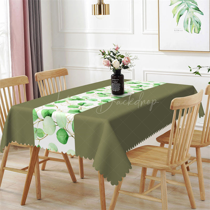 Lofaris Bamboo Green Leaves Branch Spring Dining Tablecloth