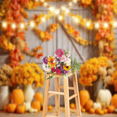 Lofaris Barn Door Pumpkin Maple Leaf Photography Backdrop