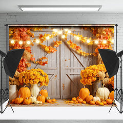 Lofaris Barn Door Pumpkin Maple Leaf Photography Backdrop