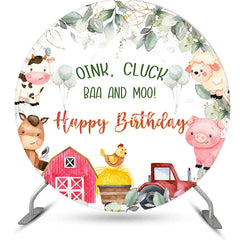 Lofaris Barn Oink Cluck Baa And Moo Round Birthday Backdrop