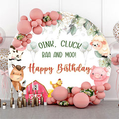 Lofaris Barn Oink Cluck Baa And Moo Round Birthday Backdrop