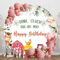 Lofaris Barn Oink Cluck Baa And Moo Round Birthday Backdrop