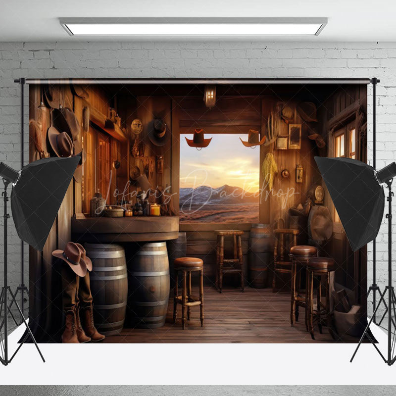 Lofaris Barrel Western Cowboy Sunset Photo Backdrop