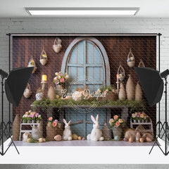 Lofaris Basket Egg Rabbit Brown Wall Easter Photo Backdrop