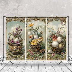 Lofaris Basket Eggs Flower Cloud Spring Grass Easter Backdrop