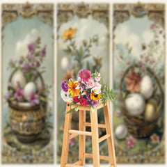 Lofaris Basket Eggs Flower Cloud Spring Grass Easter Backdrop