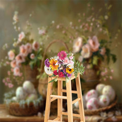 Lofaris Basket Eggs Flower Easter Backdrop For Photo