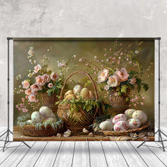 Lofaris Basket Eggs Flower Easter Backdrop For Photo