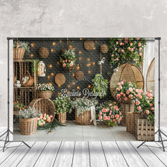 Lofaris Basket Flowers Black Wall Indoor Photo Backdrop