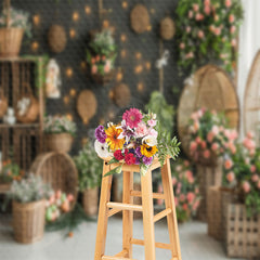 Lofaris Basket Flowers Black Wall Indoor Photo Backdrop