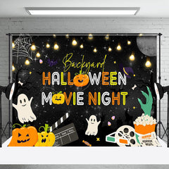 Lofaris Bats Popcorn Black Halloween Movie Night Backdrop