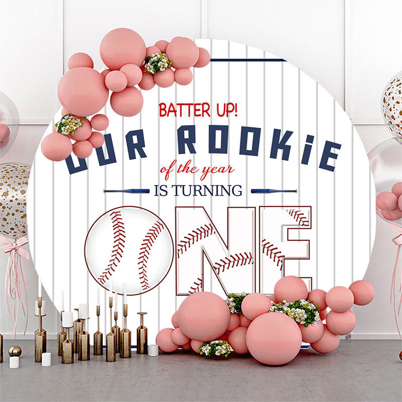 Lofaris Batter Up Our Rookie Sports Round 1st Birthday Backdrop