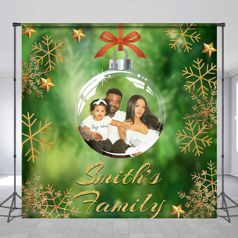 Lofaris Bauble Green Snow Custom Family Christmas Backdrop