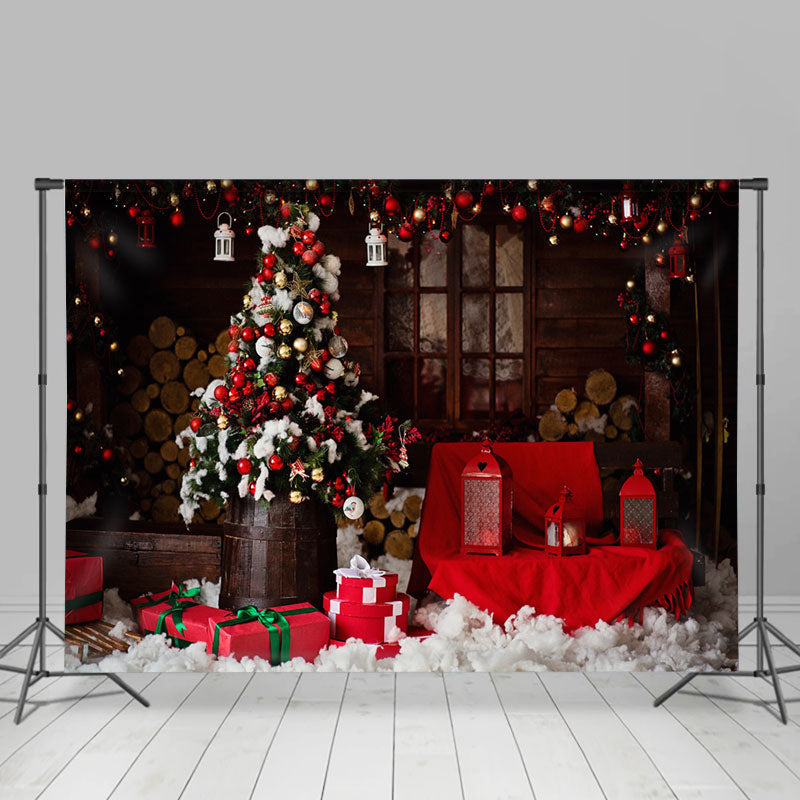 Lofaris Baubles Tree Red Wood Photography Christmas Backdrop