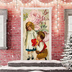 Lofaris Be Mine Pink Rose Couple Kits Valentines Door Cover