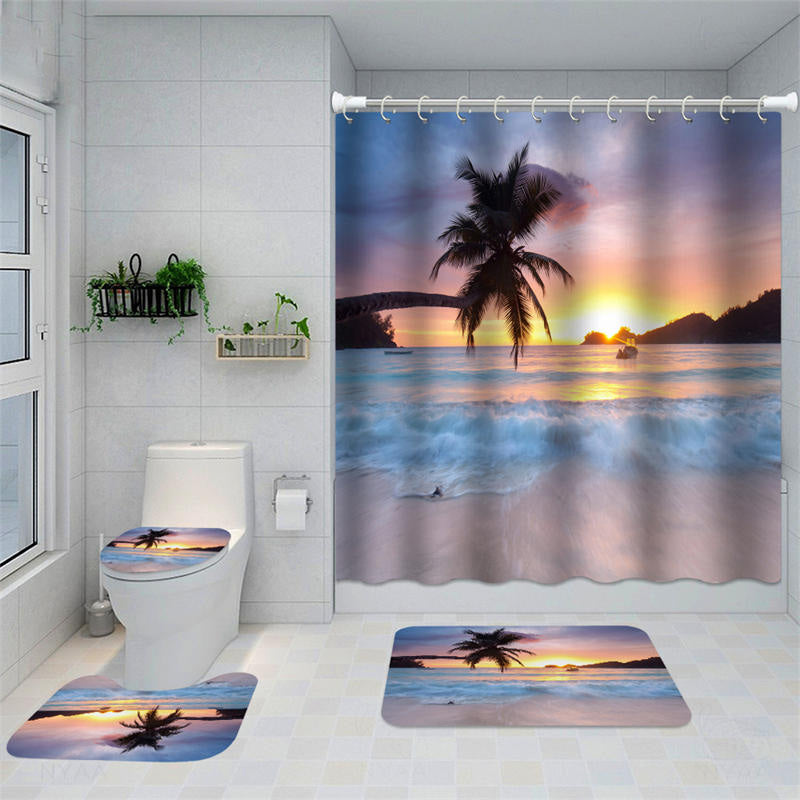 Lofaris Beach Dusk Seaside Tropical Plants Shower Curtain