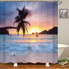 Lofaris Beach Dusk Seaside Tropical Plants Shower Curtain