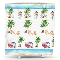 Lofaris Beach House Coconut Palm Bus Bike Shower Curtainop