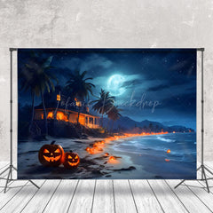 Lofaris Beach Pumpkin Coconut Tree Photography Backdrop