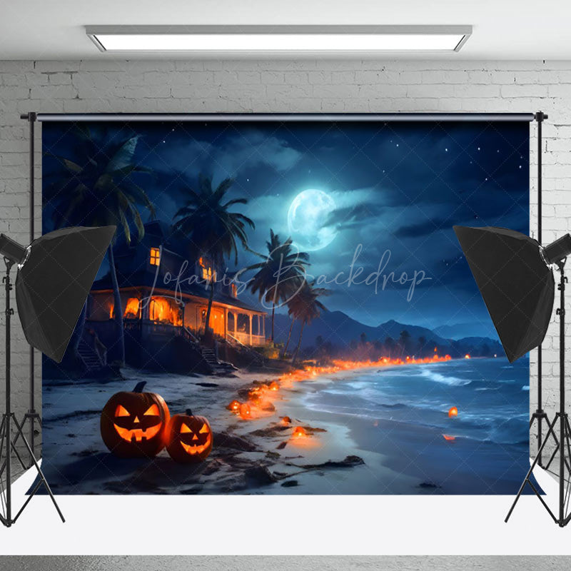 Lofaris Beach Pumpkin Coconut Tree Photography Backdrop