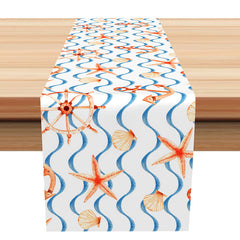 Lofaris Beach Starfish Shells White Coastal Table Runner