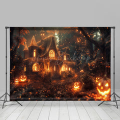 Lofaris Beaming Pumpkins Castle Forest Halloween Backdrop