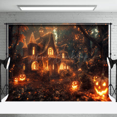 Lofaris Beaming Pumpkins Castle Forest Halloween Backdrop