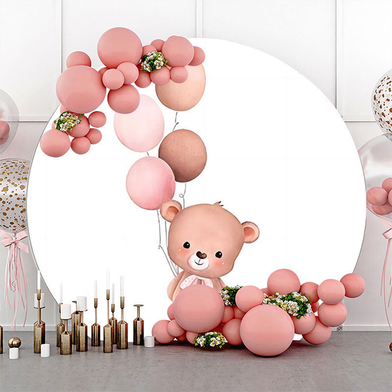 Lofaris Bear Balloon Round Baby Shower Backdrop For Girls