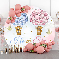 Lofaris Bear Hot Balloon Sky Round Gender Reveal Backdrop