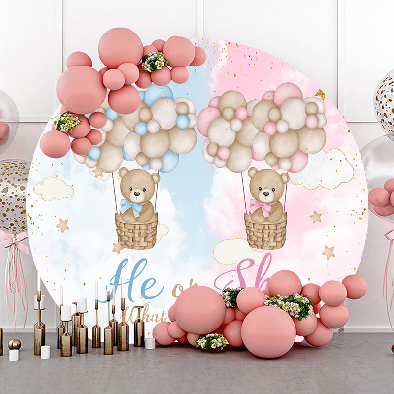 Lofaris Bears Hot Air Balloon Round Gender Reveal Backdrop