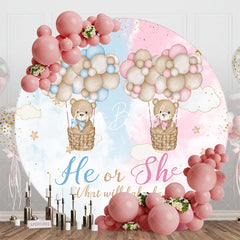 Lofaris Bears Hot Air Balloon Round Gender Reveal Backdrop