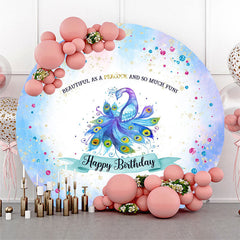 Lofaris Beautiful As Peacock Watercolor Round Birthday Backdrop