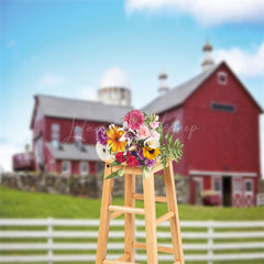 Lofaris Beautiful Countryside Red Farm Barn Photo Backdrop