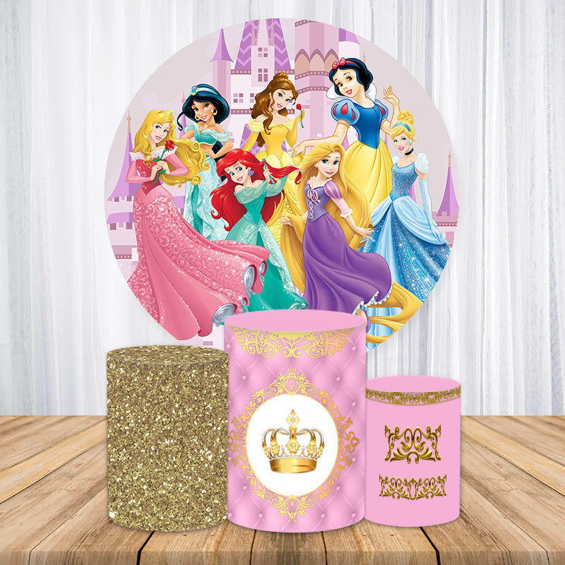 Lofaris Beautiful Princess And Castle Round Birthday Backdrop Kit