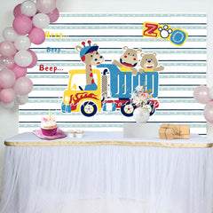 Lofaris Beep Zoo Giraffa Bear Truck Stripe Birthday Backdrop