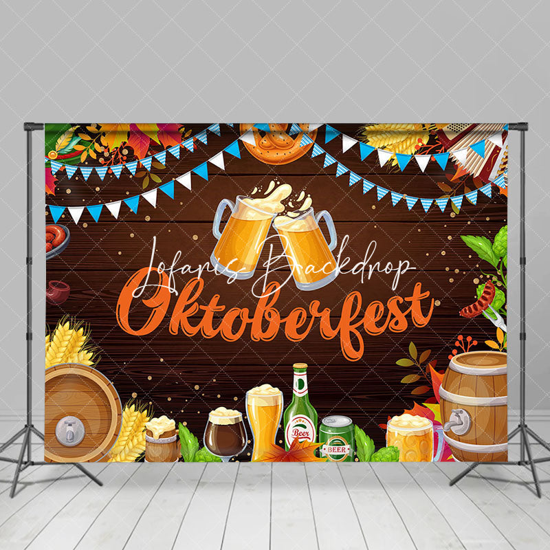 Lofaris Beer Wheat Flag Wooden Oktoberfest Party Backdrop