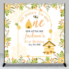 Lofaris Bees Floral Leaf Spring Custom 1st Birthday Backdrop