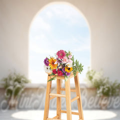 Lofaris Beige Arched Wall Blue Sky Cross Easter Backdrop