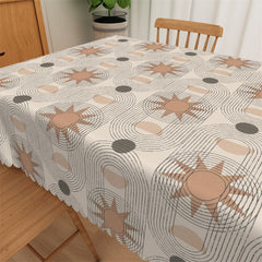 Lofaris Beige Black Circle Line Pattern Rectangle Tablecloth