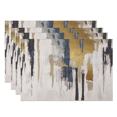 Lofaris Beige Black Gold Abstract Fabric Set Of 4 Placemats