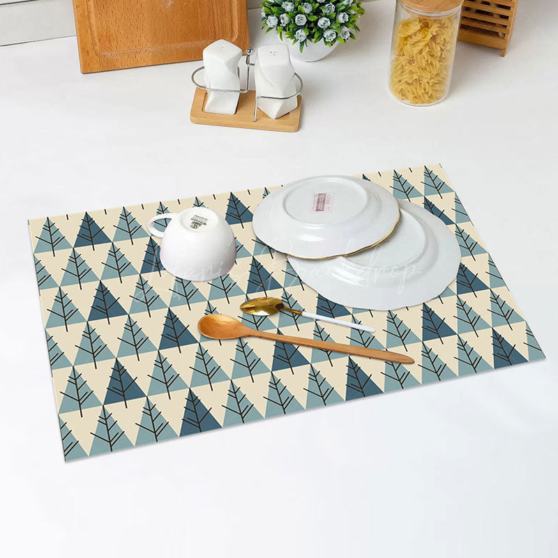 Lofaris Beige Blue Tree Pattern Dining Set Of 4 Placemats