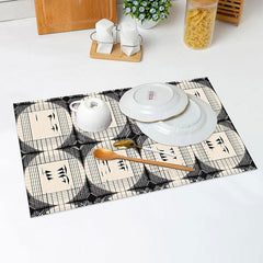 Lofaris Beige Circle Black Line Abstract Set Of 4 Placemats