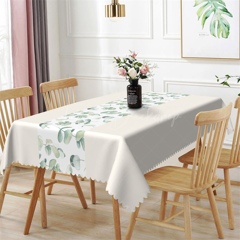 Lofaris Beige Elegant Spring Leaves Rectangle Tablecloth