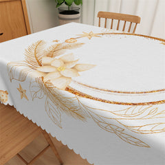 Lofaris Beige Floral Ring Star White Boho Tablecloth For Dining