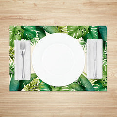 Lofaris Beige Green Fresh Tropical Leaves Set Of 4 Placemats