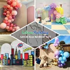 Lofaris Beige Grey Marble Texture Birthday Arch Backdrop Kit