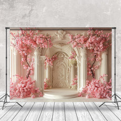 Lofaris Beige Luxury Wall Trunk Pink Floral Wedding Backdrop